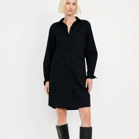 Two-Pack Long-Sleeve Shirt Dress Sz S Black & Sz SP Cherry Bark Stripe EUC! - Picture 2 of 14